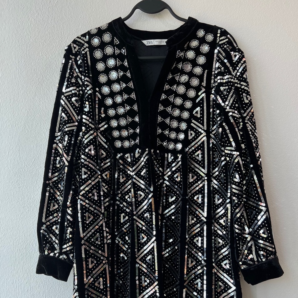 ZARA | Bohemian Velvet Sequins Tunic Dress